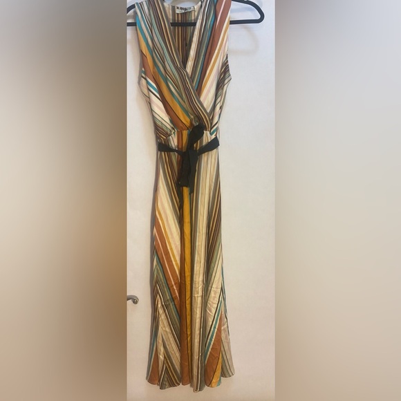 Piazza Italia Woman’s Striped Dresss Size Large Elastic Waist with Belt Tie New - Picture 1 of 7